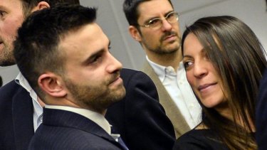 Lyle and Stephanie Kercher, the sister and brother of Meredith Kercher, react as the verdict is read.