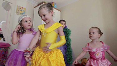 Princess party: (From left) Charlotte Dunsford, Maddi Calvert, Sophie Dunsford and Tallulah Calvert play dress-ups in Cremorne.