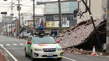 Google's camera-equipped vehicle moves through Namie.