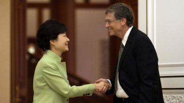 Controversy: Bill Gates sparked heated debate in South Korea after leaving one hand in his pocket when greeting President Park Geun-hye