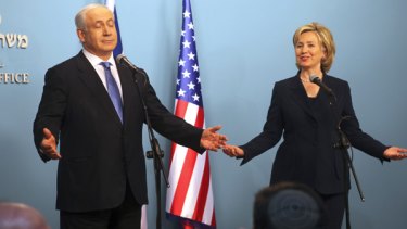 Double act: Israeli Prime Minister Benjamin Netanyahu with US Secretary of State Hillary Clinton at a press conference in Jerusalem.
