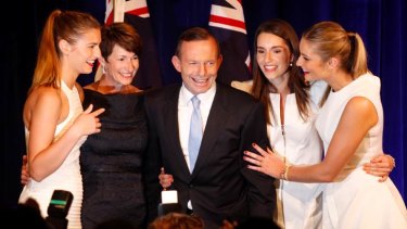 Prime Minister Tony Abbott with his wife and daughters.