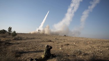 The Israeli military launches a missile from the Iron Dome missile system in the southern city of Beer Sheva on November 15, 2012.