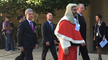 Chief Justice Tim Carmody, with former Premier Campbell Newman and former deputy Premier Jeff Seeney, following his appointment last year.