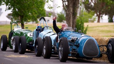 Tribute: Alan Jones at Albert Park on Wednesday in a car his father  drove in the 1953 race.
