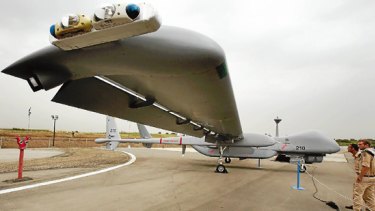 A Heron TP unmanned aerial vehicle at Tel Nof Air Force Base near Tel Aviv.