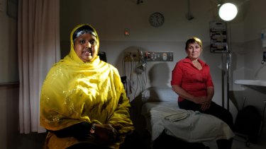 Educator Zeinab Mohamud and midwife Marie Jones at the Royal Women’s Hospital clinic where medical staff  work to relieve the damage of  genital mutilation.