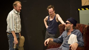 Andrew Upton, Tom Budge and Hugo Weaving rehearsing for the Sydney Theatre Company's <i>Endgame</i>. 