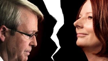 Great divide: Kevin Rudd and Julia Gillard.