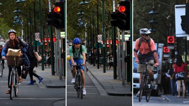 Colour blind? Cyclists observed by <i>Age</i> photographers in Melbourne city streets over recent days.