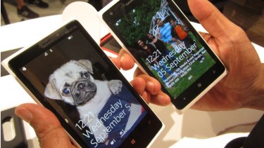 Nokia Lumia 920 (left) at New York launch alongside older Lumia 900.