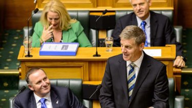 Key issues: Bill English delivers New Zealand's 2013 budget as John Key looks on.