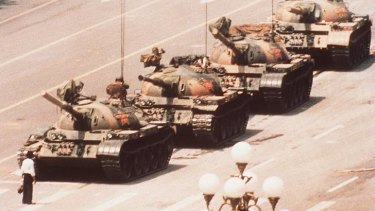 Icon ... a lone protestor during the protests prevents a line of tanks from reaching Tiananmen Square.