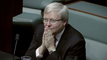 Kevin Rudd has a moment to ponder on the ALP backbench in parliament last week.