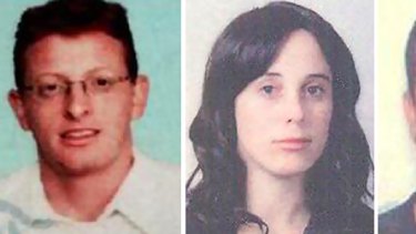 A combination of identity photographs released by Dubai police shows alleged Australian passport holders Adam Korman, right, Nicole Sandra Mccabe and Bruce Joshua Daniel.