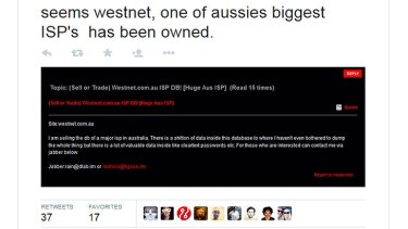 An anonymous hacker has offered Westnet customer details up for sale.