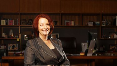 Julia Gillard gets comfortable in her Parliament House office. <i>Photo: Glen McCurtayne</i>