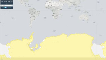Antarctica appears gigantic in the Mercator projection.