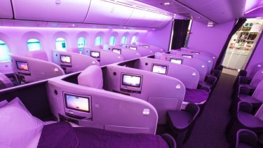 The interior of the stretch version of Air New Zealand's new Boeing 787-9 Dreamliner, which made its delivery flight to Auckland on Friday.