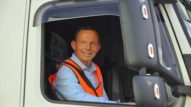 Opposition Leader Tony Abbott is driving a truck from Brisbane to the New South Wales central coast to spruik his promise to complete the duplication of the Pacific Highway.