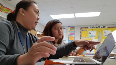 Anna Joy Mariano (left) is one of thousands of Filipino teachers flocking to the US in the midst of a teacher shortage crisis.