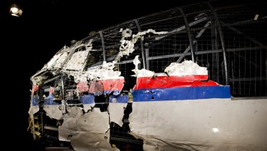 The reconstructed wreckage of Malaysia Airlines Flight MH17