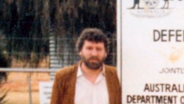 Des Ball at the entrance to Pine Gap in 1984.

