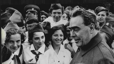 The Young Pioneers - seen here with Soviet-era leader Leonid Brezhnev - were an institution in the USSR..