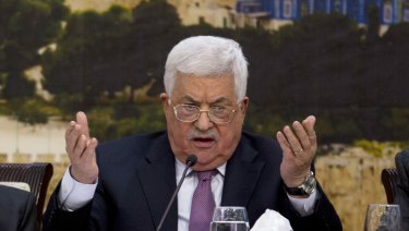 Palestinian President Mahmoud Abbas pictured at a meeting with the Palestinian Central Council on Sunday, January 14.