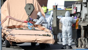 Soldiers in Dorset, England investigate the the suspected nerve agent attack on Russian double agent Sergei Skripal in March. 
