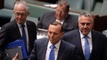Malcolm Turnbull with then prime minister Tony Abbott, and then treasurer Joe Hockey.