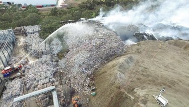 The fire at the SKM plant last year where tonnes of recycling had been stockpiled. 