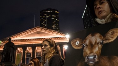 Animal rights supporters gathered at the State Library.