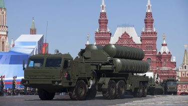 A Russian S-400 air defence missile system seen during a military parade in Red Square.