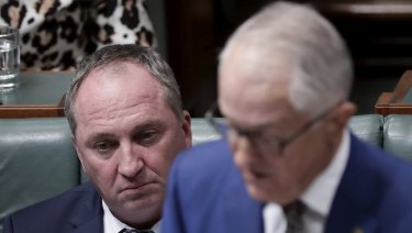 Barnaby Joyce and Malcolm Turnbull during question time on Monday.