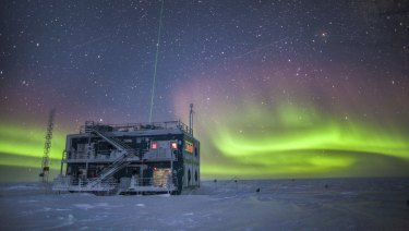 The aurora australis near the South Pole Atmospheric Research Observatory in Antarctica. When a hole in the ozone formed over Antarctica, countries around the world in 1987 agreed to phase out  chlorofluorocarbons (CFCs).