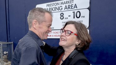 Bill Shorten with newly elected member for Batman Ged Kearney  at the Preston Market on Sunday.