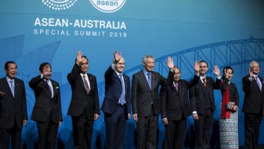 Prime Minister Malcolm Turnbull with other regional leaders at the ASEAN summit in Sydney on Saturday.
