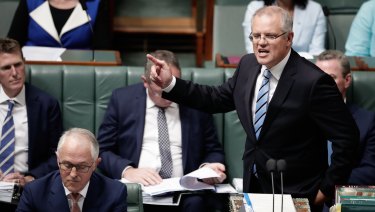 Prime Minister Malcolm Turnbull and Treasurer Scott Morrison during Question Time