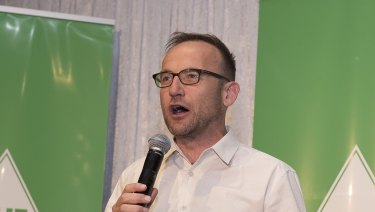 Federal Greens MP Adam Bandt addresses supporters at the Greens election night party in Preston.