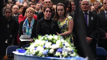Brett Forte's wife Susan and daughter Emma at his funeral in Toowoomba last June.