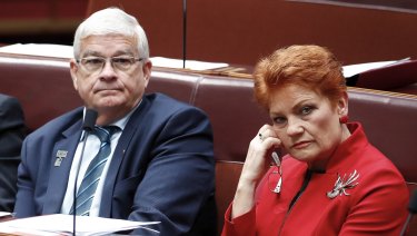 One Nation senators Brian Burston and Pauline Hanson are at odds over the party's position on company tax cuts.