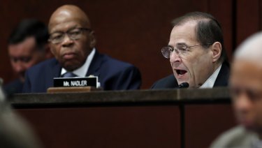 Representative Jerrold Nadler,  right, ranking member of the House Committee on the Judiciary, right, speaks out on the separations of immigrant families in their opening remarks. 
