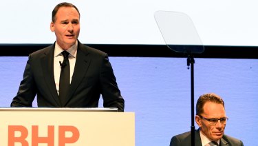 BHP chairman Ken MacKenzie (left) and chief executive Andrew Mackenzie faced a shareholder resolution at the company's AGM in November.