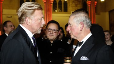 Britain's Prince Charles, right,  speaks to German tennis legend Boris Becker at a reception and dinner for The British Asian Trust at Guildhall in London in 2017. 