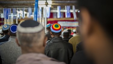 Members of Ethiopia's Jewish community wait for the arrival of Israeli Justice Minister Ayelet Shaked at a synagoguein Addis Ababa.