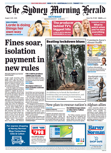 The front page of Saturday’s The Sydney Morning Herald