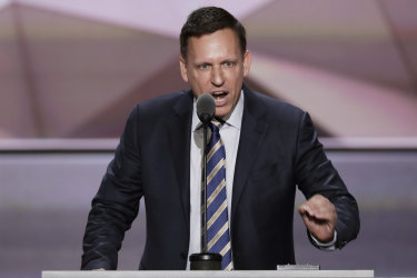 Peter Thiel speaks during the final day of the Republican National Convention in Cleveland in 2016.