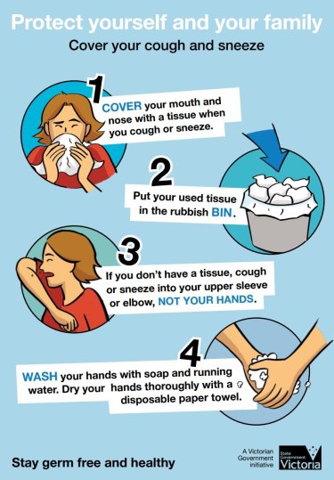 The state government's guide for what to do when you feel like you're about to cough or sneeze.