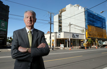 Clegs owner Ken Maxwell outside his Brunswick East store where significant development was taking place in 2017. The business has now gone into liquidation.